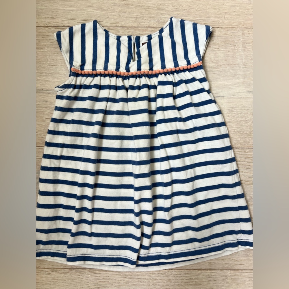 TEA COLLECTION Girl dress 9 to 12 mo navy blue white stripe peach orange…